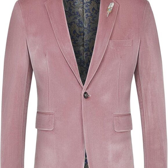 Velvet Blazer for Men Slim Fit One Button Sport Coat Tuxedo Jacket for Prom Wedd